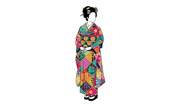 Traditional Japanese Woman in Colorful Kimono.