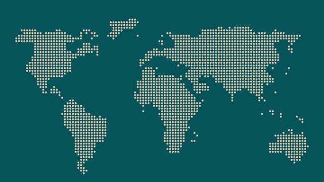 Digital map motion with glowing dot matrix pattern