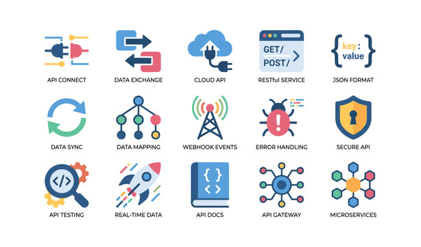 Api and integration icons showing connectivity and services
