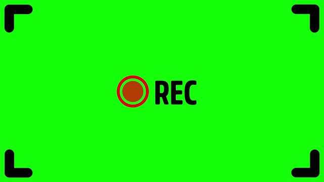 Recording sign, REC frame icon animation, recording icon button on green screen.