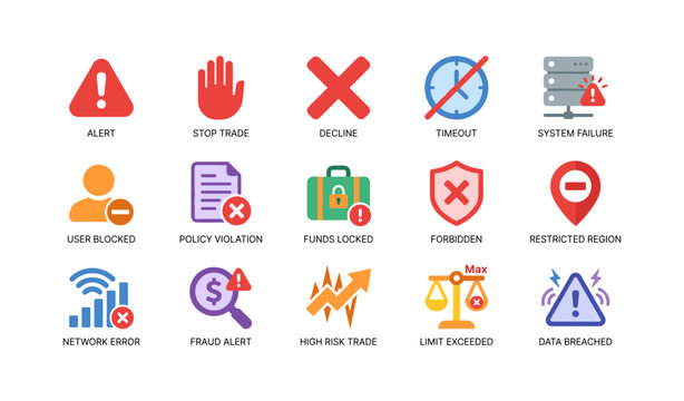 Warning icons representing trade and system alerts on white