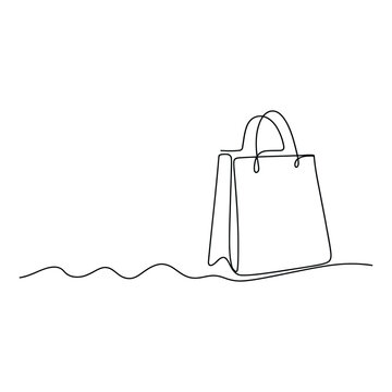 An elegant one line drawing depicts a classic shopping bag for modern retail experiences