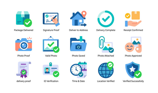 Delivery confirmation icons showing proof and verification methods
