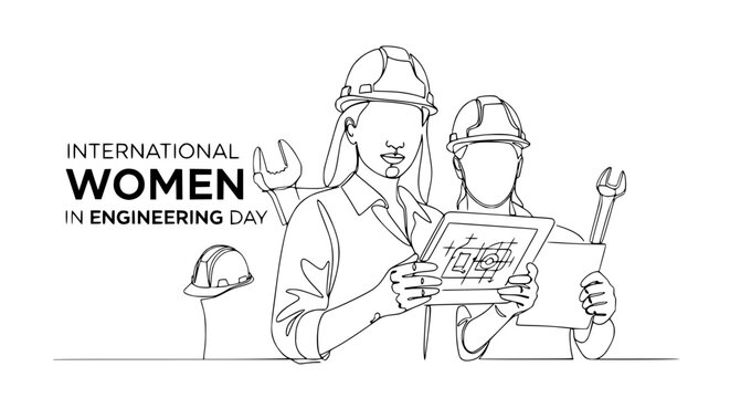 International Women in Engineering Day: Female engineers with blueprints and tools, celebrating diversity