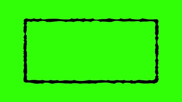 rubber stamp rough messy edged border margin rectangular black frame with a shaking judder effect 4K animated rectangle isolated object on a green screen chroma key background