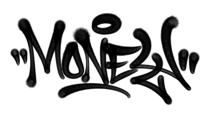 Bold money word hand drawn in red spray paint graffiti style with realistic splatter and drip texture. Urban financial branding element for creative business layouts and modern street art designs. © dirtyfellas