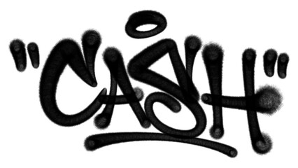 Bold cash word hand drawn in red spray paint graffiti style with realistic drip and splatter texture. Urban financial branding element for creative business layouts and modern street art designs. © dirtyfellas