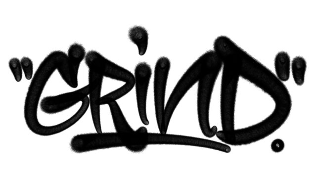 Grind word hand drawn in bold red spray paint graffiti style with realistic drip and splatter texture. Urban business motivation element for creative streetwear branding and modern graphic art.