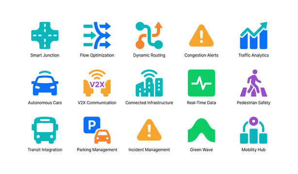 Smart mobility and traffic management icon set on white background