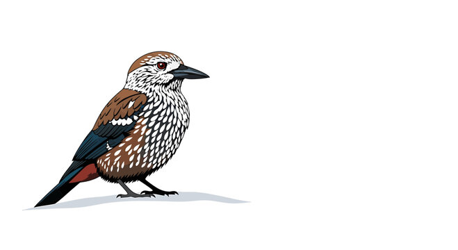 Eurasian Spotted Nutcracker Wild Bird on White Background