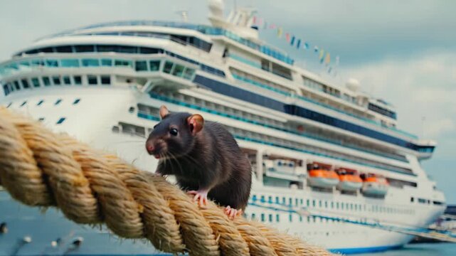 Rat transmitting hantavirus with biohazard and viral infection risk on the cruise ship