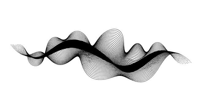 Abstract black dotted wavy sound frequency on white background
