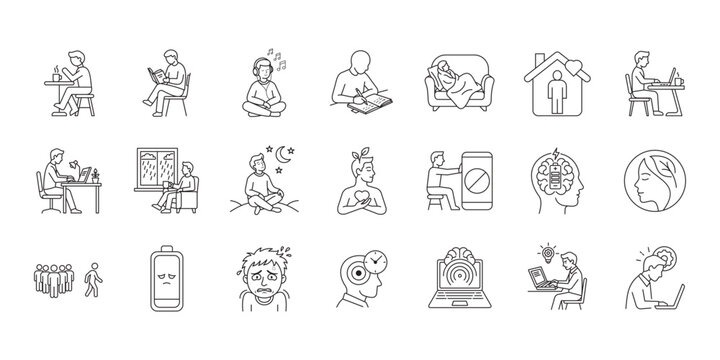 introvert lifestyle icons set, element icon for design branding, print, web, mobile app, and digital media