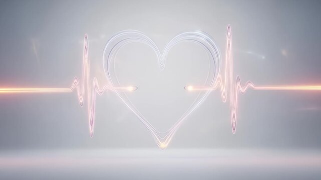 Luminous heart symbol with lifeline pulsing, set against soft light gray backdrop