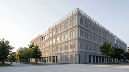 Fototapeta premium Modern architectural design of a sleek urban building with glass and metal surfaces