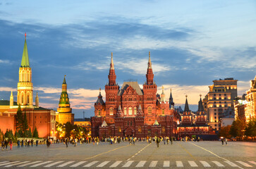 Fototapeta premium Evening view of Red Square with State Historical Museum in Moscow