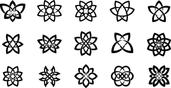 Black and white, 13 celtic knot flower geometric patterns