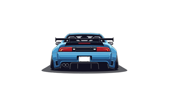 Rear View of a Blue High Performance Sports Car with Spoiler