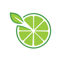Obraz premium Minimalist Green Lime Slice Vector Logo with Leaf, Fresh Organic Citrus Icon for Juice Bar, Healthy Food Branding, and Eco-Friendly Design