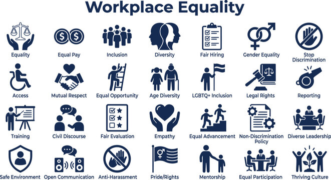 Workplace Equality and Diversity Icons Representing Inclusion Fair Hiring Opportunities and Respectful Workplace Concepts