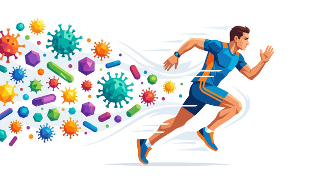 Man Running From Colorful Virus Particles.