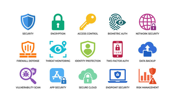 Security icons showing access control and backup on white background