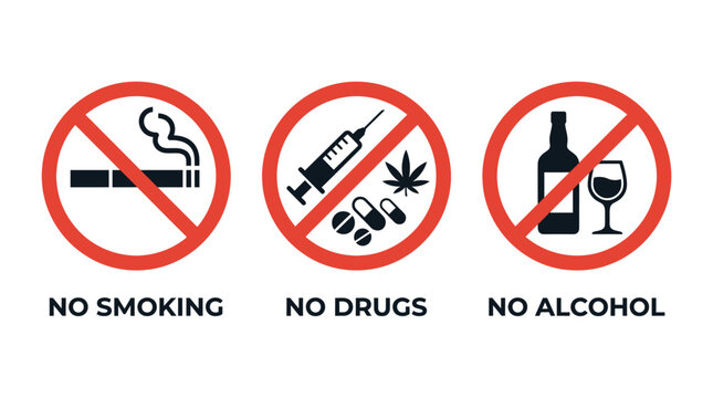 No Smoking Drugs Alcohol Warning Signs.