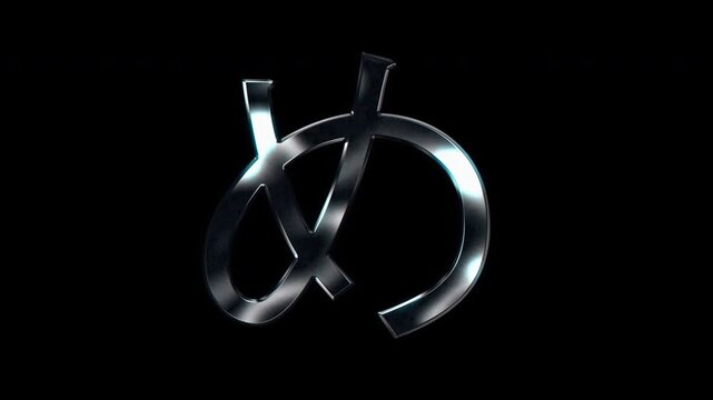 Silver metallic Japanese Hiragana "め". Alpha channel. Seamless loop video
