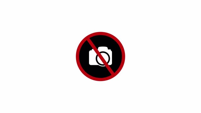 No Photography and Video Recording Allowed with Prohibition Sign Animation on transparent background, Forbidden Camera and no photos warning icon animation   in 4k with Alpha Channel