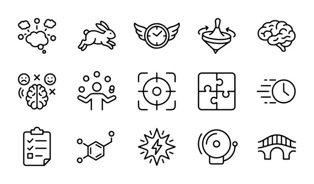 Abstract Concepts & Ideas Icons: Brainstorming, Focus, Time, Problem Solving, Innovation