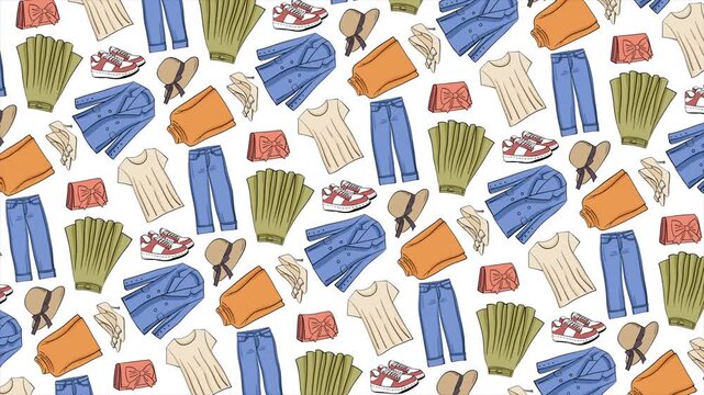 Women clothes background pattern on seamless loop
