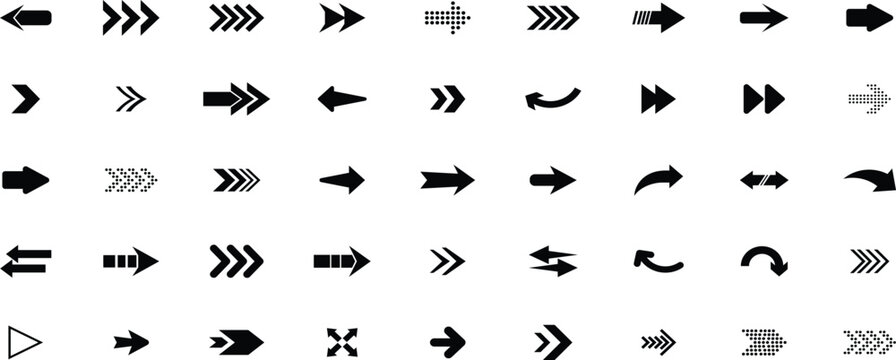 Arrow icon set. Arrow. Cursor. Black vector arrows icons. Collection different arrows sign. Modern simple arrows. Black arrow pointing to the right. Black direction pointer.