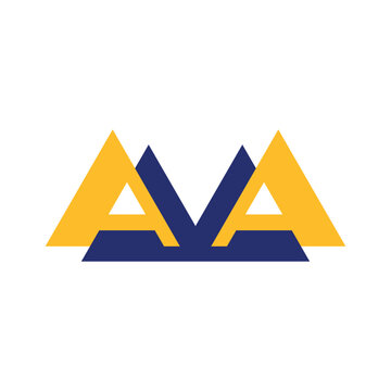 Abstract AAV Letter Logo Design With Mountain Triangles In Yellow And Navy For Business Branding