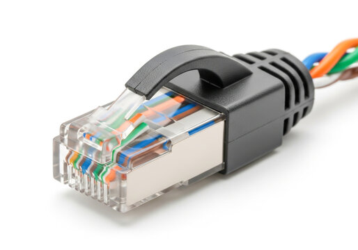 Close up of ethernet cable plugged into rj45 connector