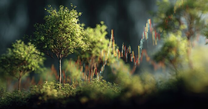 Trees and financial chart concept of growth investment and environment