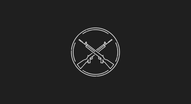 Sleek and modern graphic design of a circular emblem with two crossed rifles, representing strength, protection, and marksmanship for various applications