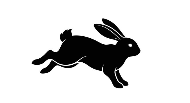 Black rabbit silhouette, running bunny icon, fast hare graphic, animal vector