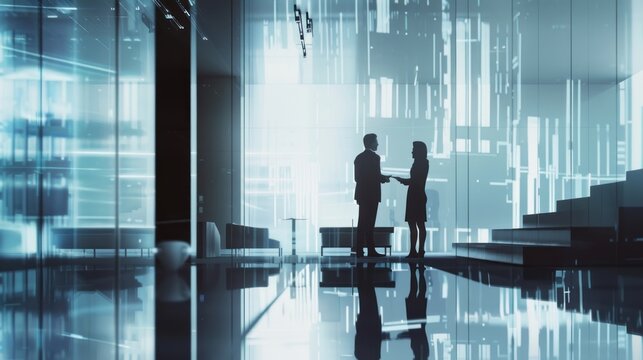 Two people meeting in a modern office building concept of business agreement