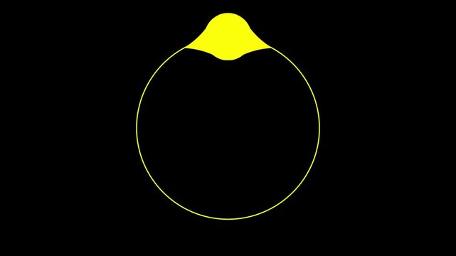 Two small yellow teardrop shapes positioned symmetrically inside a thin yellow circle on a black background