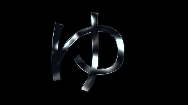 Silver metallic Japanese Hiragana "ゆ". Alpha channel. Seamless loop video