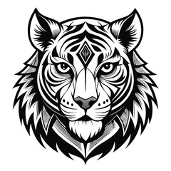 Fototapeta premium Intricate black and white tiger head illustration depicting a powerful and elegant animal portrait