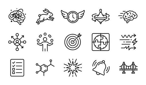 Abstract Concept Icons: Brainstorming, Speed, Strategy, Innovation, Solutions, Ideas