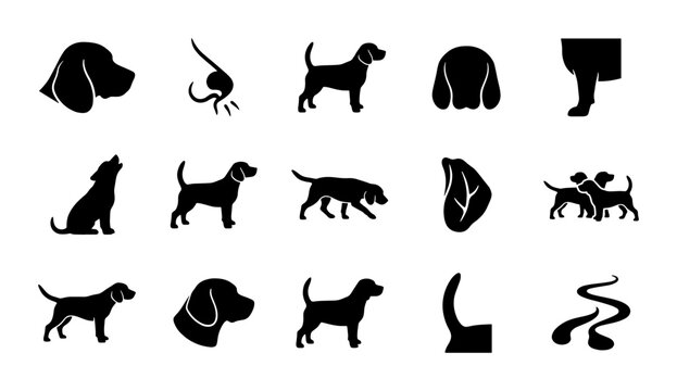 Dog Icons Set, Canine Silhouettes Collection, Pet Vector Graphics, Animal Symbols