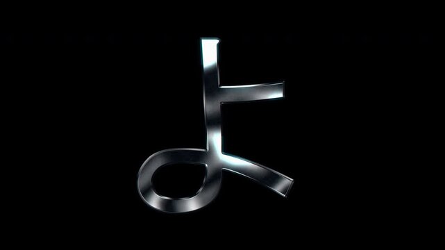 Silver metallic Japanese Hiragana "よ". Alpha channel. Seamless loop video