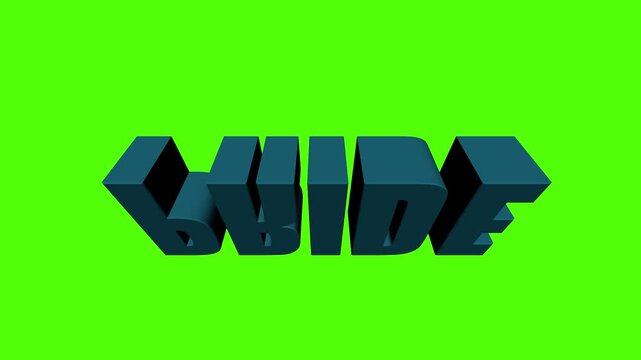 Guide word illustration on green screen: A bold, three-dimensional rendering of the word guide stands out against a vibrant green backdrop, perfect for conveying direction or instruction. 