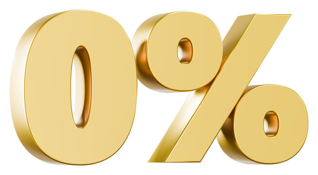 Bold golden 0% symbol in 3D render