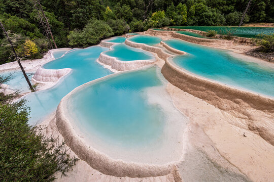 The scenery of the Immortal Pool Scenic Area in Jiuzhaigou County, Aba Prefecture, Sichuan Province, China