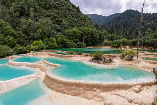 The scenery of the Immortal Pool Scenic Area in Jiuzhaigou County, Aba Prefecture, Sichuan Province, China
