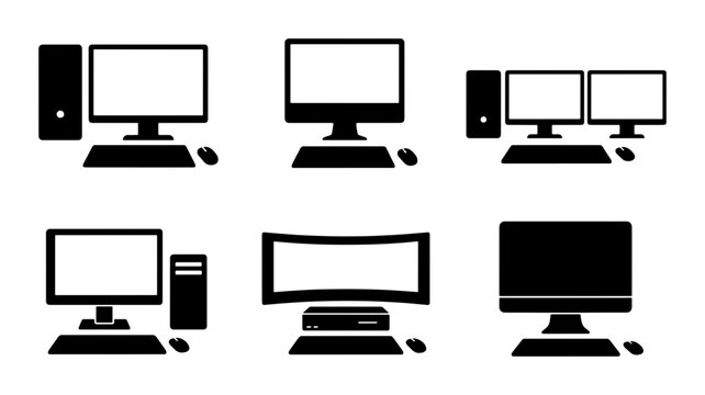 Computer Icons Set: Desktop, Monitor, Tower, Mouse, Keyboard, Technology Collection