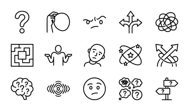 Dilemma Icons, Confusion Symbols, Decision Making Vector Set, Problem Solving Graphics